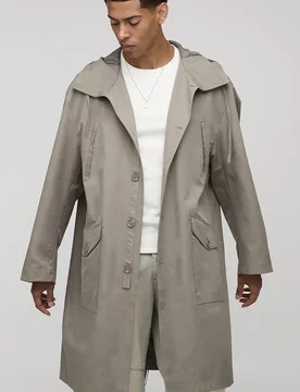 Herren Regular Fit Parka-Jacke mit Kapuze in langer Länge Khaki Größe XL - boohooMAN - FashionsVida