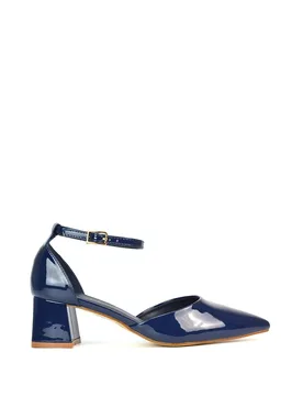 Women's 'Evie' Low Block Heel Court Shoes With Pointed Toe in Navy Size: 5 - Navy - Size: 5 - XY London - FashionsVida