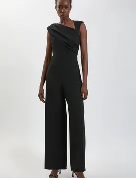 Women's Compact Stretch Drape Detail Jumpsuit in Black Size: 12 - Black - Size: 12 - Karen millen - FashionsVida