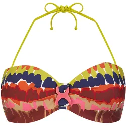 Top de bikini bandeau atado al cuello y estampado abstracto