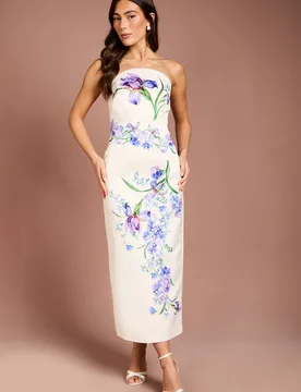 Women's Placement Print Floral Bandeau Pencil Maxi Dress in Ivory Size: 18 - Ivory - Size: 18 - Coast - FashionsVida