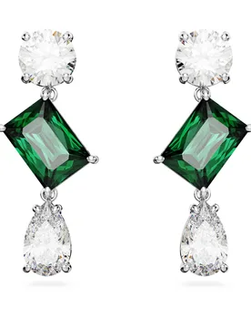 Orecchini pendenti Mesmera, Taglio misto, Verdi, Placcato rodio OS - Swarovski - FashionsVida
