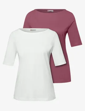 Basic Shirt im 2er-Pack female Multicolour Pink Weiß - Street One - FashionsVida