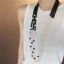 Strands Natural White Pearl black agate Necklace Pearl Necklace 33-35" For Women