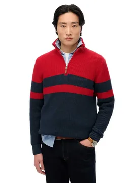 Maglione Con Mezza Zip Cotton Classics Stripe Henley Navy / Red L - Superdry - FashionsVida