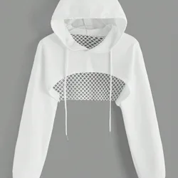 Sudadera deportiva de mujer de moda con parches de malla, suelta, transpirable, de color blanco sólido casual XL