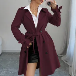 Abrigo de trinchera casual de mujer con cuello en pico y doble botonadura, para otoño XS