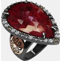Anillo Rose Cut de plata con corindón, diamantes y espinelas