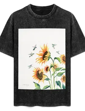Sunflowers and Hummingbirds T-Shirt Basic Short Sleeve Cotton Blend T-Shirt - Aliexpress - FashionsVida