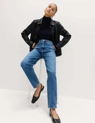 Mom High Waisted Ankle Grazer Jeans Medium Indigo female