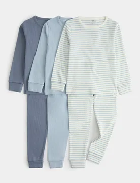 Pack Cotton Rich Blue Pyjama Sets (1-8 Yrs) Ecru Mix male - M&S - FashionsVida