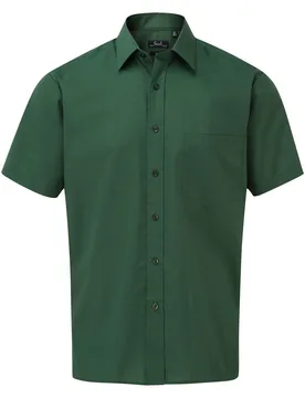 Mens Short Sleeve Poplin Shirt (Bottle Green) - Size 15.5 Inch - Premier - FashionsVida