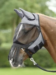 Fliegenmaske Fly Cover Fransen, grau-schwarz SH