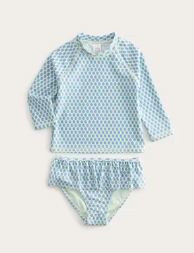 Piece Floral Block Print Swim Set (2-8 Yrs) Green Mix female - M&S - FashionsVida
