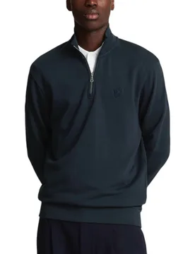 Tonal Eagle Half Zip Mens Jumper Sweatshirt - Navy Cotton - Size Small - Lyle & Scott - FashionsVida