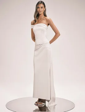 Womens Petite Tailored Satin Drape Fishtail Maxi Skirt - White - Size 8 Uk - Karen millen - FashionsVida