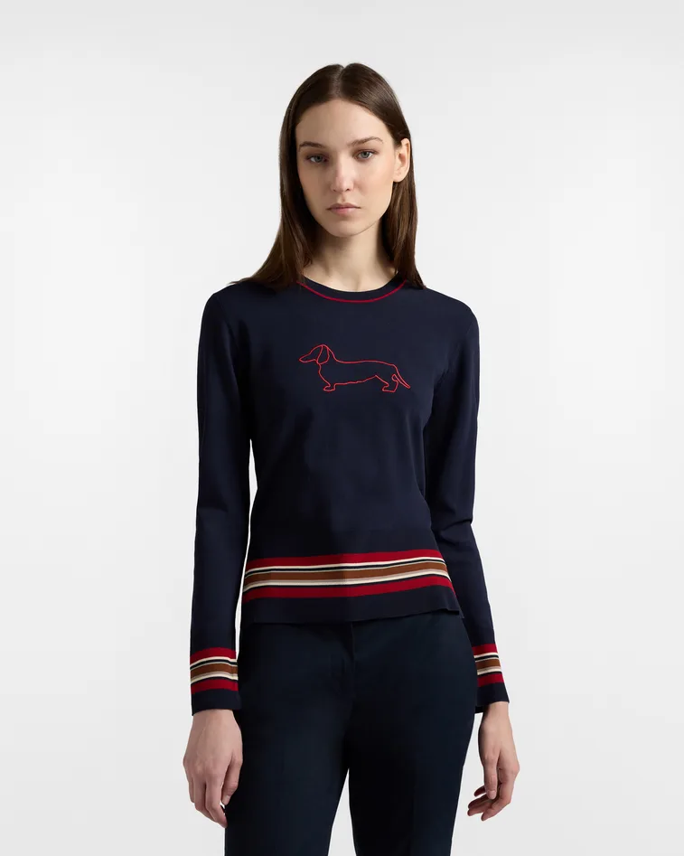 Harmont&blaine maglia girocollo con maxi bassotto donna blu navy - Harmont & Blaine - FashionsVida