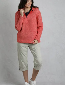 Women's Alisa 1/4 Zip Snow Marl Fleece Hoodie in Dark Red Size: 14 - Dark Red - Size: 14 - Weird Fish - FashionsVida