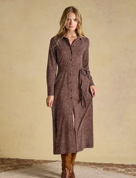 Cotton Rich Polka Dot Midi Shirt Dress Brown Mix female - Joules - FashionsVida