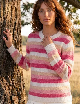 Women's Stripe Soft Knit Jumper in Pink Size: 10 - Pink - Size: 10 - Roman - FashionsVida