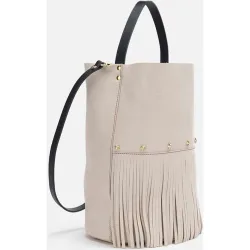 Bolso de hombro de piel bucket fringes sin cierre