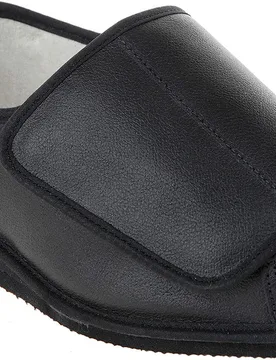 Rowan Leather Unisex Extra Wide Slippers for Swollen Feet - Black - Size: 7 XXW - Cosyfeet - FashionsVida