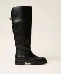 Bottes montantes en cuir avec bride