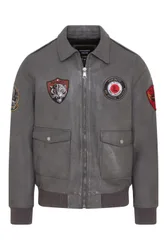 Mens Grey Bomber G-1 Aviator Collar Jacket - Maverick Lamb Leather - Size 3xl