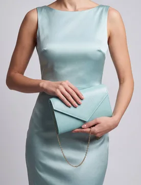 Women's Textured Envelope Clutch Bag with Gold Chain Strap in Mint - Mint - Size: One Size - Vellin - FashionsVida