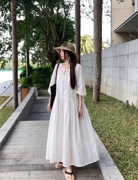 A new puffed-sleeve long dress in relaxed vacation style - Aliexpress - FashionsVida