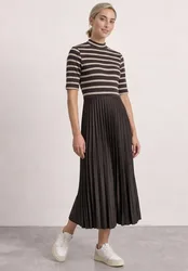 Midikleid mit Plisséerock und Streifen female Braun