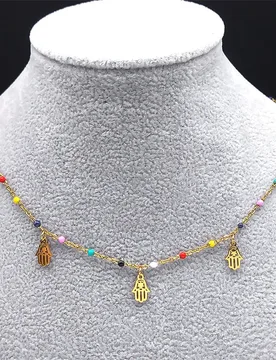 Aesthetic Y2K Hand of Fatima Necklace for Women Girl Stainless Steel Hamsa Palm Chain Choker Gift Jewelry mano de fatima N9205 - Aliexpress - FashionsVida