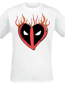 Marvel T-Shirt - Flaming Heart Logo - S bis XXL - Größe XXL - weiß - Lizenzierter Fanartikel - Unisex - unisex - Deadpool - FashionsVida