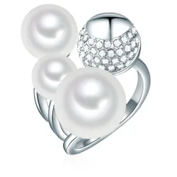 Womens Female Pearl Ring Brass - Silver - Size M