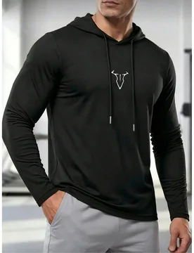 Sudadera de hombre con gráfico de toro negro, ajuste ceñido, manga larga con cordón, transpirable, para fitness, casual, streetwear y deportes S - Shein - FashionsVida