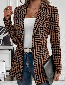 Chaqueta de blazer de ajuste ceñido con estampado de pata de gallo para mujer en otoño/invierno S - Shein - FashionsVida