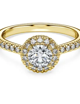 Anello solitario halo Eternity, Diamanti creati in laboratorio 0,8 ct tw, Forma rotonda, Oro giallo 18 K 52 - Swarovski - FashionsVida