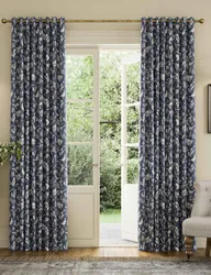 Festival Pheasants Pure Cotton Eyelet Blackout Curtains Navy Mix