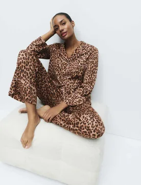 Dream Satin™ Animal Print Revere Pyjama Set Brown Mix female - M&S - FashionsVida