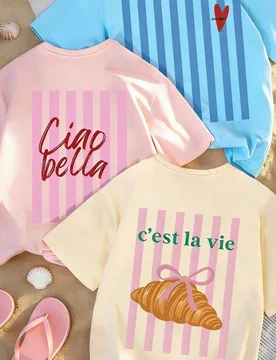 Piezas/Set Camisetas de manga corta estampadas para niñas preadolescentes, adecuadas para tops de verano para niñas preadolescentes, ropa para estud - Shein - FashionsVida