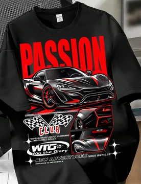 Camiseta de manga corta y cuello redondo informal para niños y adolescentes con estampado de coche de carreras, pasión, gráficos, adecuada para el - Shein - FashionsVida