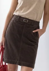 Knielager Cordrock mit Schnallendetail female Braun