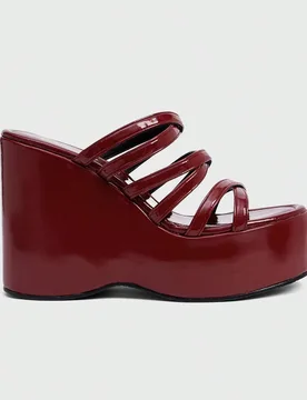 Sandalias de mujer de plataforma con cuña y punta redonda, de poliuretano mate, cómodas para uso casual y formal, color borgoña CN38 - Shein - FashionsVida