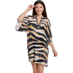 Vestido de playa de mujer de corte fluido y estampado animal