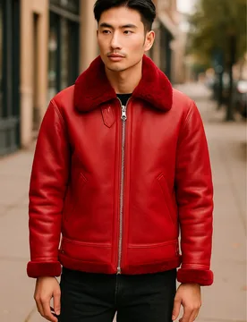 Mens Red B3 Bomber Raf Aviator Sheepskin Jacket -Sibasa - Size 3xl - Infinity Leather - FashionsVida