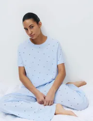 Pure Cotton Printed Pyjama Set Light Blue Mix female