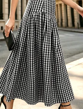 Mokiwe Falda de Cintura Alta de Largo Medio Elegante y Casual para Mujer en Verano, a Cuadros Negro & Blanco, Adecuada para Aula, Desplazamiento al Tr - Shein - FashionsVida