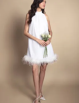 Women's Feather Hem Sequin Hen Mini Dress in Ivory Size: 18 - Ivory - Size: 18 - Coast - FashionsVida