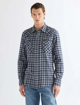 Regular Fit Pure Cotton Flannel Shirt Blue male - Wrangler - FashionsVida