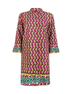 Vestido de mujer corto abotonado por delante y estampado combinado de playa - Dolores Cortés - FashionsVida